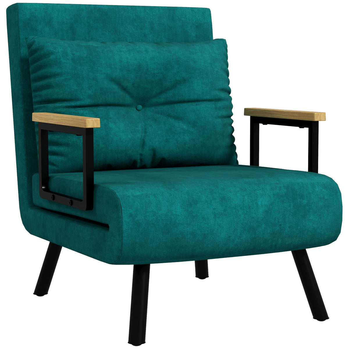Fauteuil convertible 1 place fauteuil-lit chauffeuse 3 en 1 dossier réglable oreiller tissu velours 63x73x81cm vert