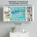 Wall-mounted medicine cabinet, medicine chest with lockable double door, 2 keys, 53x20x53cm, white