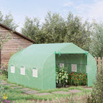 Serre Tunnel de Jardin 10,5 m² dim. 3,5L x 3l x 2H m Porte + 6 fenêtres enroulables Acier galvanisé bâche PE Haute densité Vert