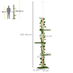 Arbre à chat poteau à griffer fixation plafond hauteur réglable 37 x 21 x 202- 242 cm 4 niveaux vert