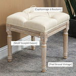 Repose pied salon, ottoman, siège rembourré en tissu aspect lin avec pieds en bois d'hévéa, 40 x 40 x 43 cm, beige
