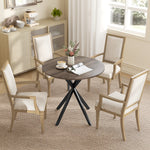 Table à manger ronde pour 2 personnes avec plateau aspect bois et piètement croisé en acier, marron
