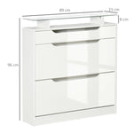 Armoire à Chaussures avec 2 Tiroirs Rabattables + 1 Tiroir Coulissant + 1 Comptoir et 1 Plateau en Verre blanc