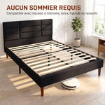 Cadre de Lit 140 x 200 cm avec Sommier Bois, Lit Double Rembourré en Effet Lin, Rangement au-dessous, Sans Bruit, Noir