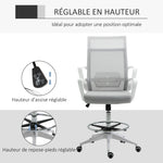 Lot de 2 fauteuils de bureau chaise de bureau assise haute réglable dim. 64L x 60l x 106-126H cm pivotant 360° maille