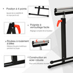 Servante d'atelier à rouleau pliable, support avec rouleau hauteur réglable 68 à 110 cm, charge max. 90 kg, noir