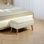 Aufbewahrungsbank, Truhenbank aus Stoff in Samtoptik, Holzfüße, max. Belastbarkeit 120 kg, 80 x 35 x 42 cm, Creme