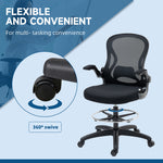 Chaise Bureau Ergonomique en Maille, Hauteur Réglable, Accoudoirs Relevables, Support Lombaire, 59x65x122cm, Noir