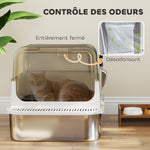 Bac à litière pour chat fermé en acier inoxydable, maison de toilette pour chat avec pelle, 70 x 50 x 46,5 cm, blanc