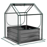 Carré potager de jardin avec mini serre, jardinière surélevée en acier galvanisé, 70 x 70 x 90 cm, gris foncé