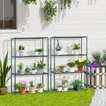 Lot de 2 Étagères à Fleurs en acier 4 Niveaux Intérieur et Extérieur, support de plantes 70 x 27 x 110 cm, vert