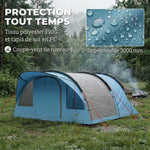 Grande Tente Tunnel Camping 4 Personnes 3-4 Saisons Hauteur d'Homme 2 m Séjour XL 3,7 m Imperméable 3000mm Bleu