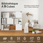 Bibliothèque étagère de rangement 9 cubes avec 3 portes et 6 compartiments ouverts, 106 x 24 x 95 cm, blanc