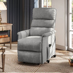 Sillón elevador eléctrico con reposapiés, respaldo reclinable, mando a distancia y bolsillo, gris