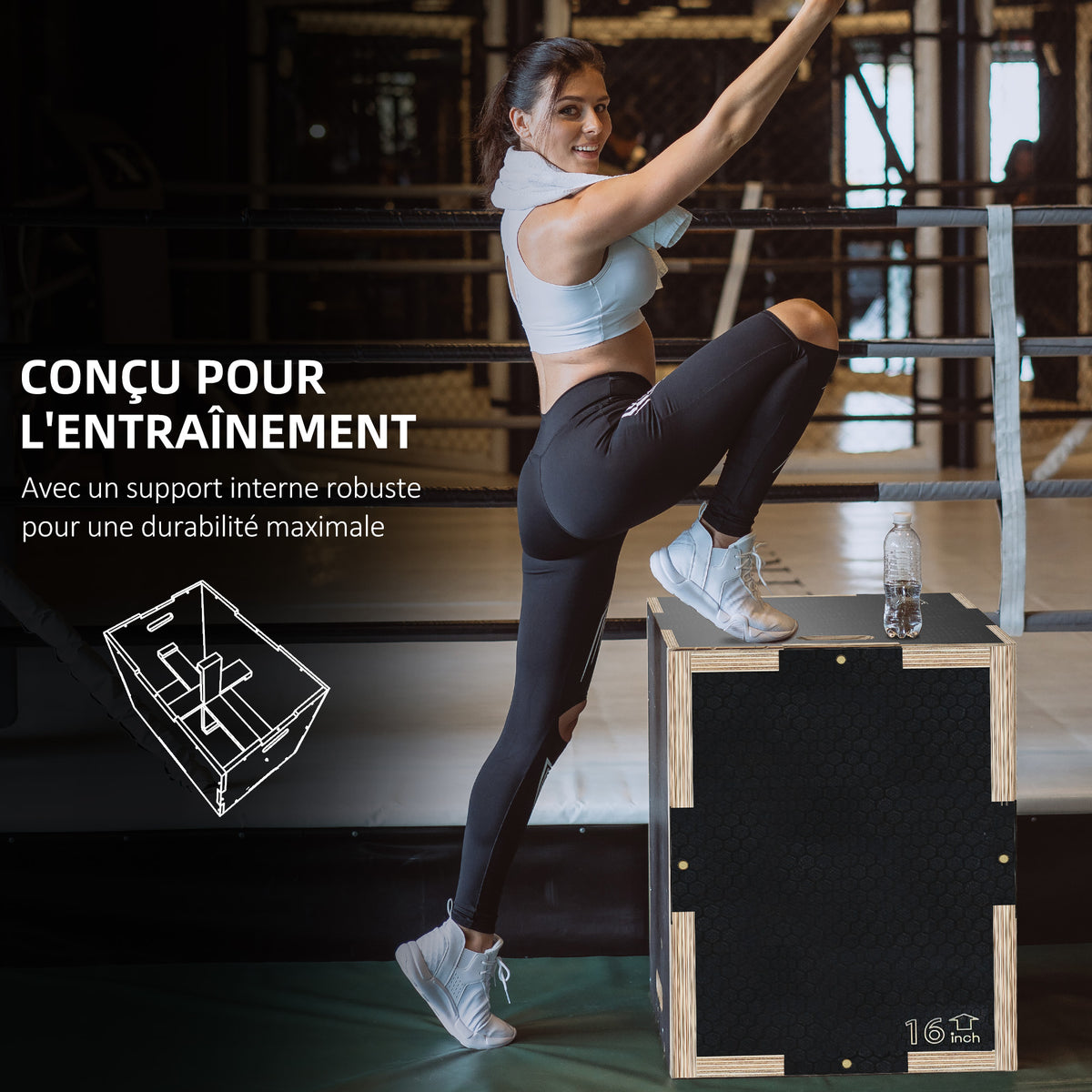 Box Jump pliométrie 3 en 1 boîte à saut musculation fitness pour box training en bois, 30,5/35,5/40,5H cm
