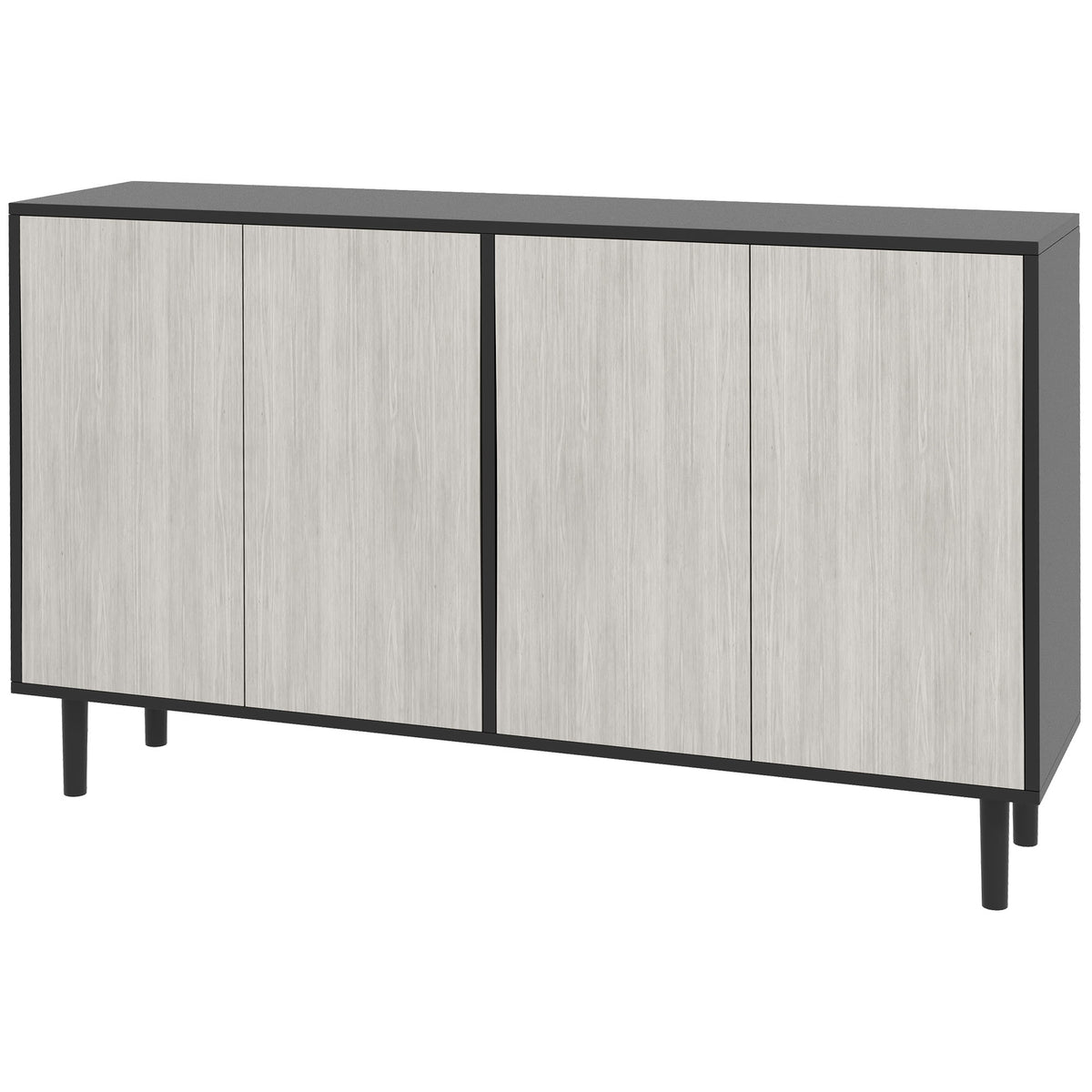 Buffet de cuisine meuble de rangement 2 placards avec étagères réglables, 121 x 37 x 75 cm, noir et aspect bois gris