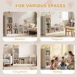 Bibliothèque Enfant, Meuble Rangement Enfant 3 en 1 avec Banc, 6 Compartiments, 2 Étagères, Coussin d'Assise, Blanc