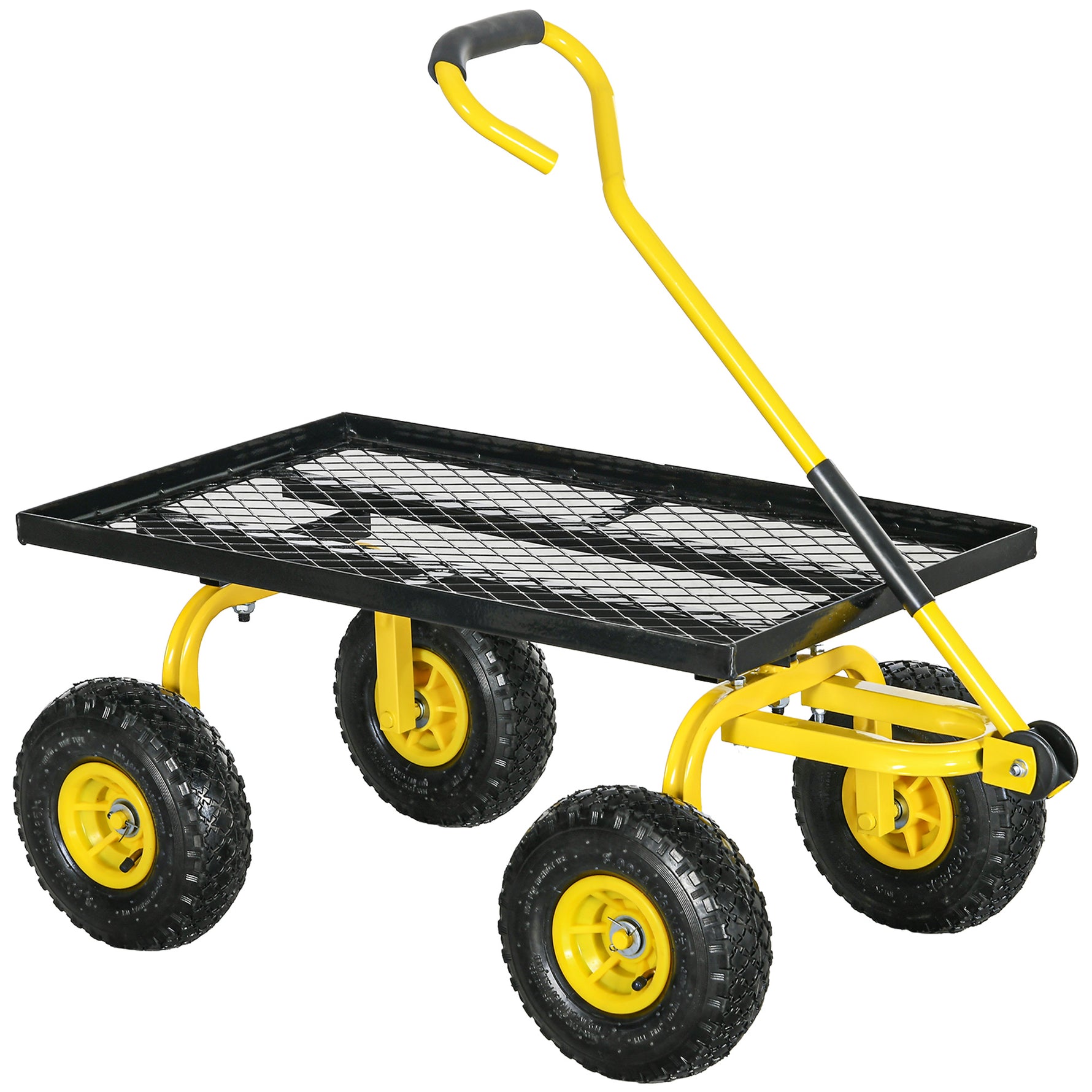 Chariot de transport jardin remorque à main charrette à bras 4 roues 94 x 48,5 x 100 cm charge max. 150 Kg métal jaune