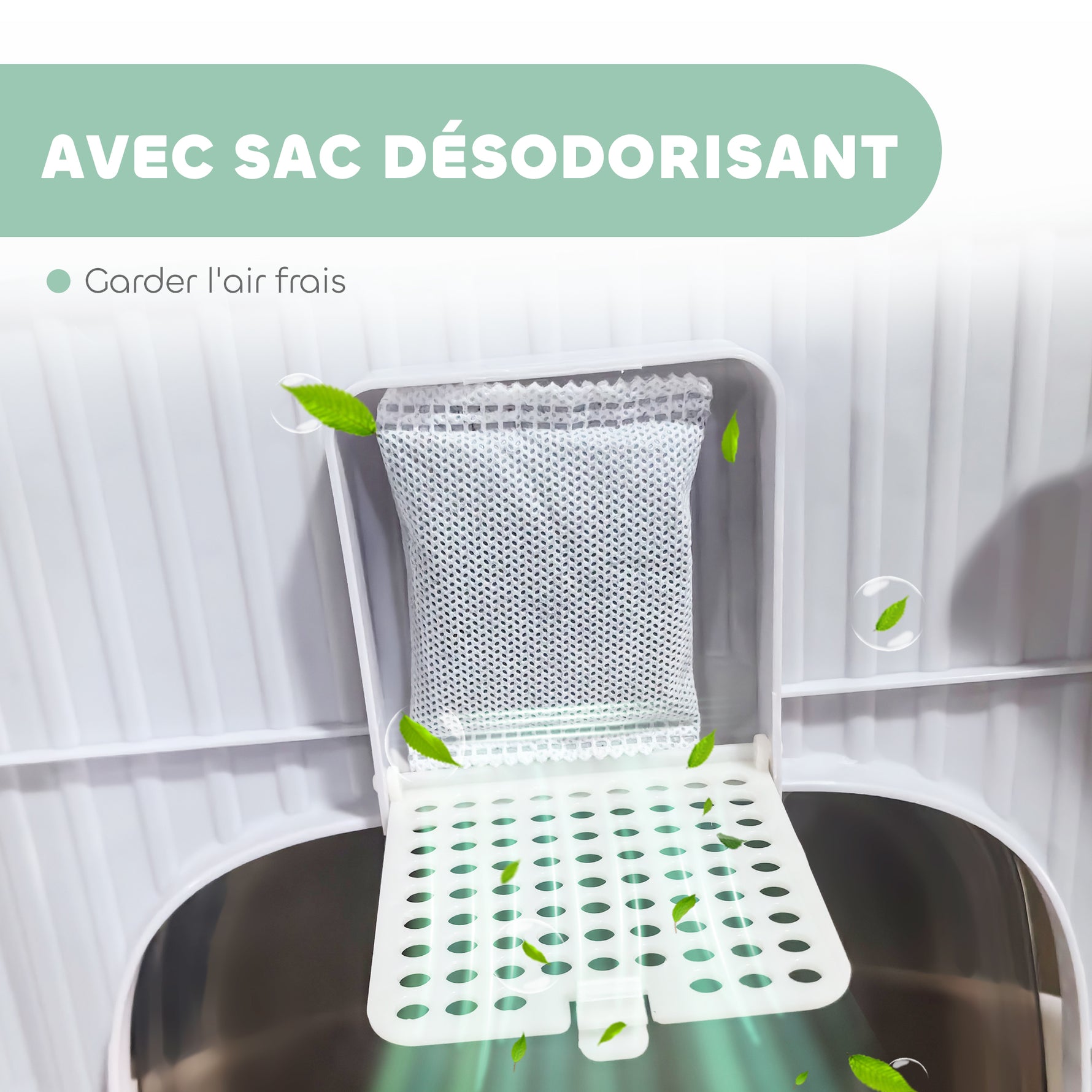 Maison de toilette pour chat bac à litière fermé chat avec porte translucide pelle incluse 40,5 x 52,5 x 42,5 cm gris