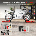 Béquille roue avant arrière charge 390kg béquille d'atelier moto bras réglable en acier, fourche en forme de U + L rouge