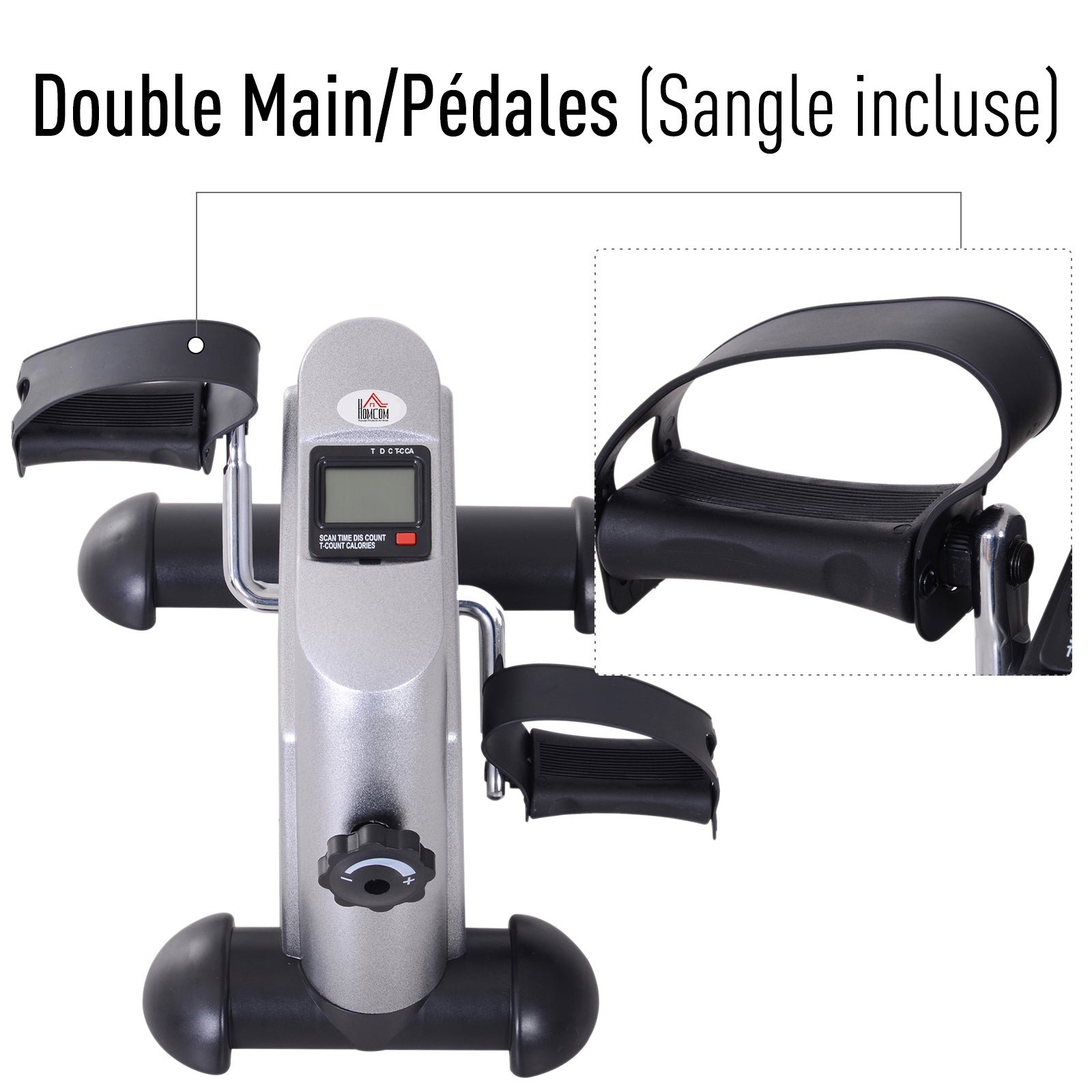 Mini vélo d'appartement pour jambes bras appareil de fitness avec écran LCD dim. 39L x 40l x 31H cm argenté