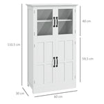 Buffet de cuisine armoire multi-rangements 2 placards, portes en verre, 4 étagères en bois blanc