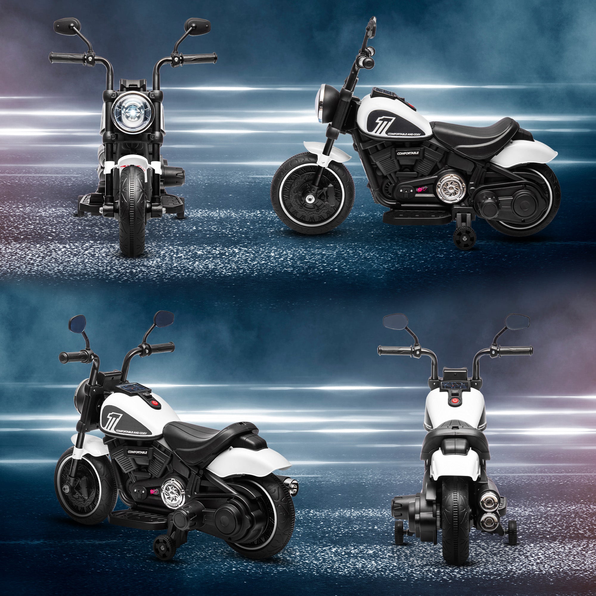 Moto électrique pour enfants 3 km/h 6V avec phare LED 2 roues d'entraînement de 18 à 36 mois avec moteur puissant blanc
