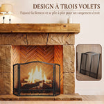 Pare Feu Cheminée Pliable 3 Panneaux, Pare-Étincelles Cheminée, Motif Floral, Métal, 107 x 60 cm, Noir-4