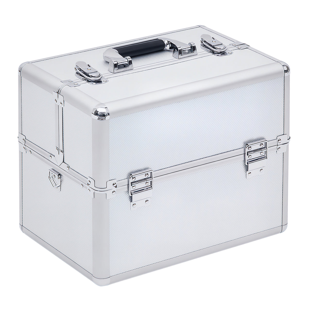 Mallette maquillage valise maquillage à 3 niveaux, boîte de cosmétiques avec clés, 36,5 x 24 x 29 cm, argent