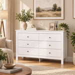 Comò a 6 cassetti, mobile contenitore con guide scorrevoli, cassettiera, stile moderno, 118 x 39,5 x 75,5 cm, bianco