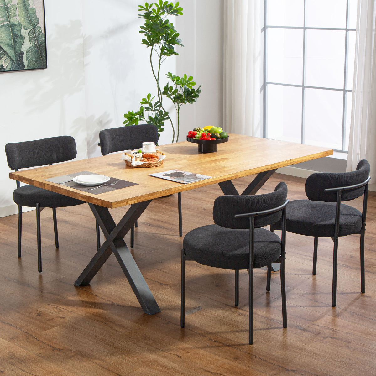 Lot de 4 chaises de salle à manger avec dossier en tissu pieds en acier 51 x 51 x 76 cm noir