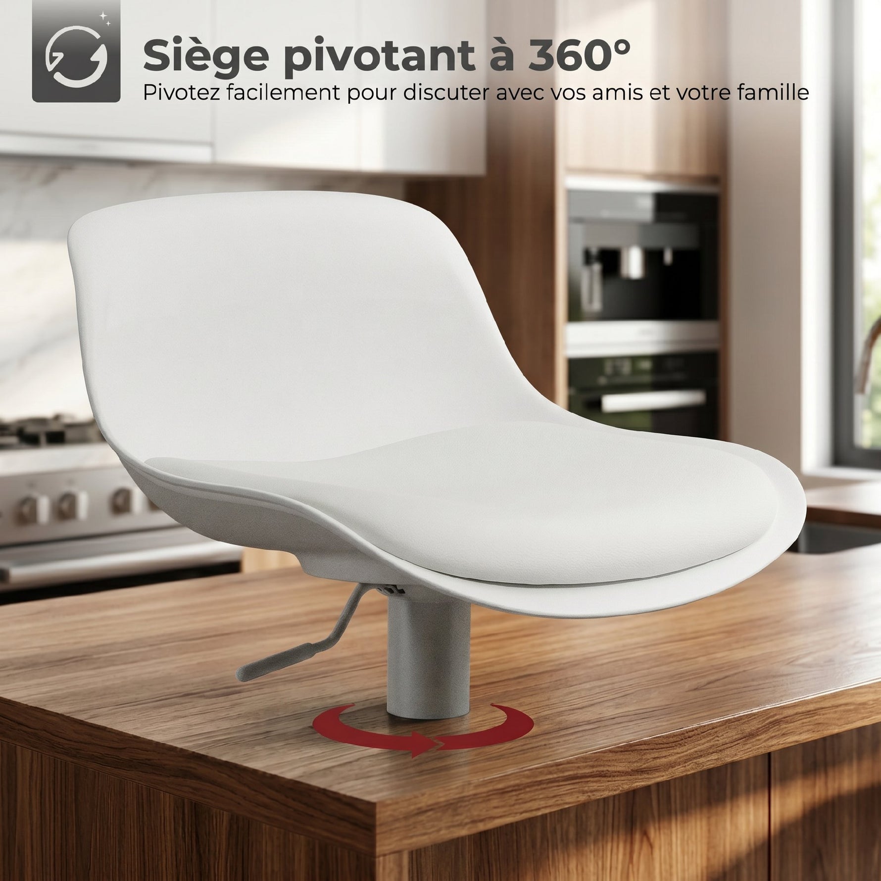 Lot de 2 tabourets de bar, tabourets hauts cuisine avec siège pivotant et hauteur réglable, 43 x 45 x 100 cm, blanc