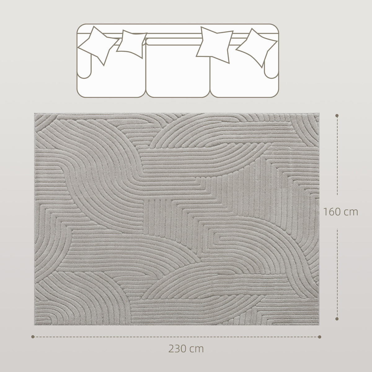 Tappeto da salotto 230 x 160 cm, tappeto a pelo lungo geometrico, soffice e antiscivolo, grigio