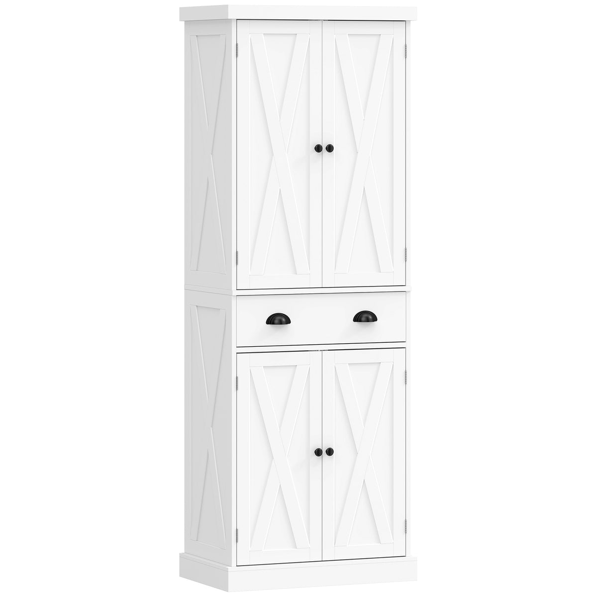 Aparador alto de cocina, armario de cocina con 4 puertas, cajón y estantes ajustables, estilo rústico, 62x38x173cm, blanco