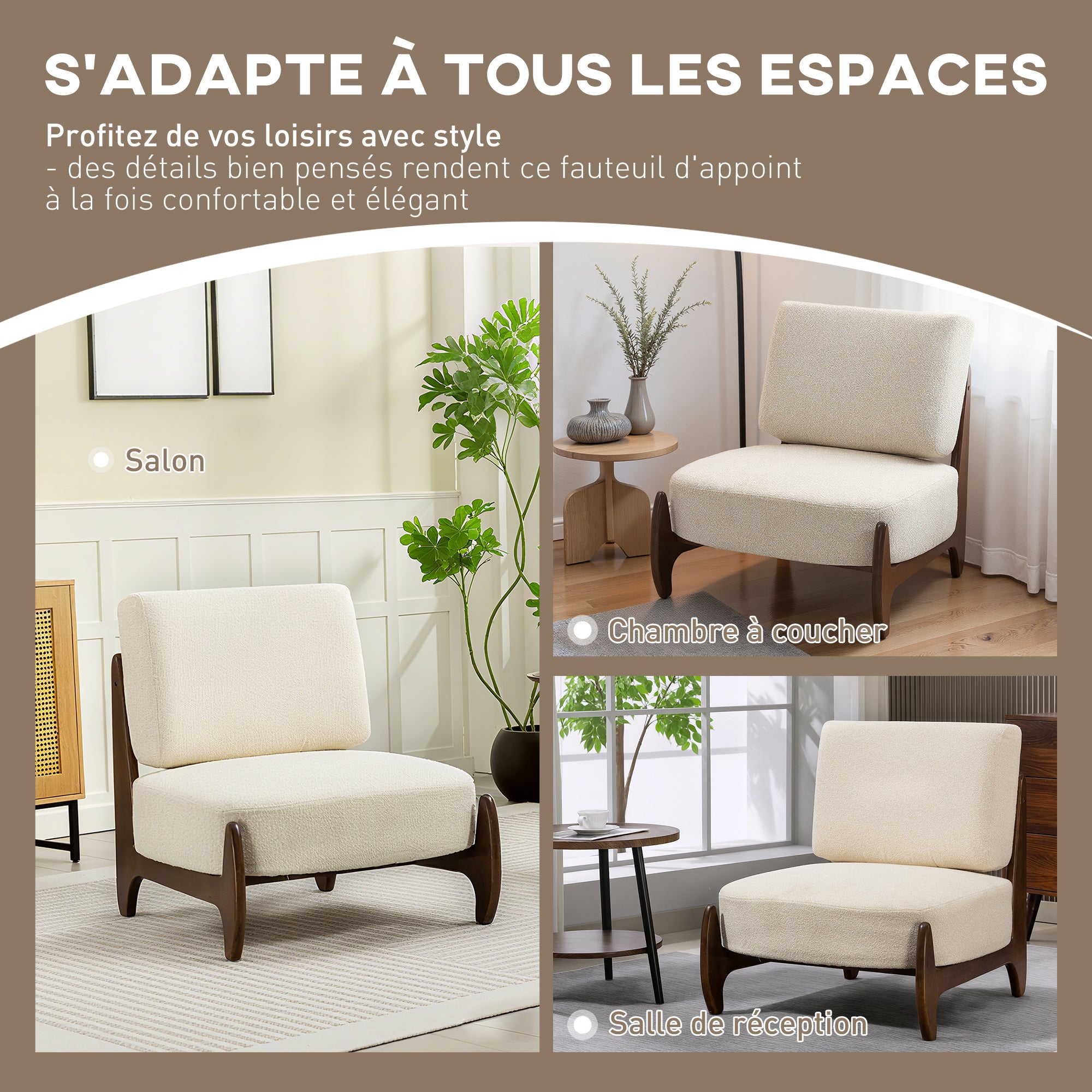 Fauteuil salon en chenille, fauteuil chambre confortable, coussin épais, assise rembourrée, 72 x 73,5 x 81 cm, crème