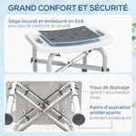 Tabouret de douche chaise de douche - assise rembourré et réglable, patins à ventouses antidérapants, en aluminium gris