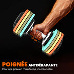 Mancuerna ajustable de 5 a 25 kg con base de almacenamiento, 5 niveles de peso, mango antideslizante y discos de mancuerna octogonales