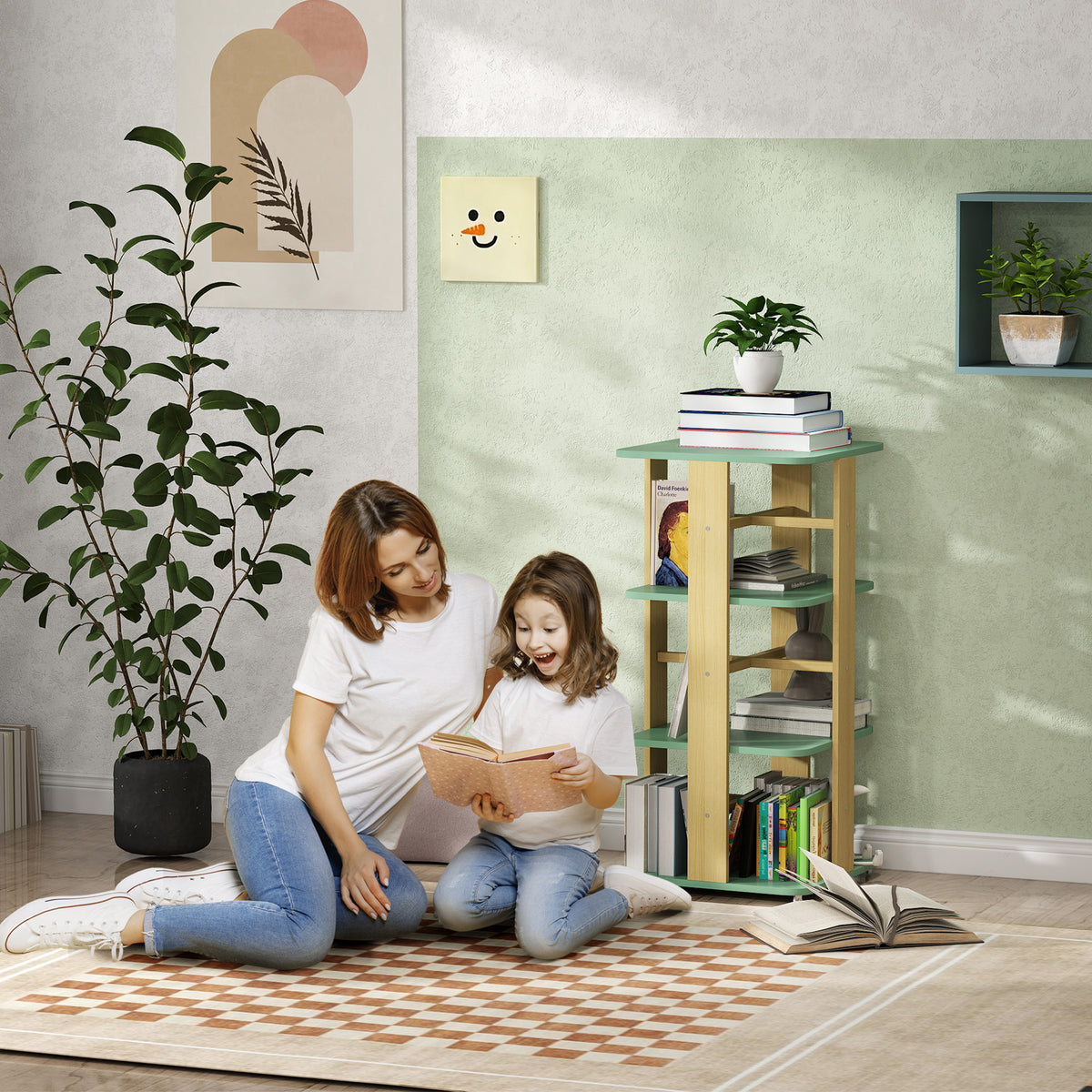 Bibliothèque enfant avec roulettes, rangement livre enfant 3 niveaux pour salle de jeux, chambre d'enfant, vert