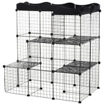 Cage parc enclos pour petits animaux chats lapins modulable 3 niveaux 2 portes rampe fil métallique 105 x 70 x 116 cm noir