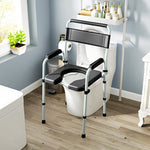 Silla inodoro plegable antideslizante de altura regulable, asiento y reposabrazos acolchados, carga 150 kg, negro