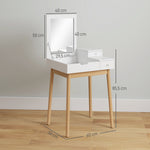 Coiffeuse avec miroir table de maquillage style moderne - 2 tiroirs, miroir rabattable pour chambre à coucher, salon, 60 x 50 x 85,5 cm blanc
