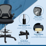 Chaise Bureau Ergonomique en Maille, Hauteur Réglable, Accoudoirs Relevables, Support Lombaire, 59x65x122cm, Noir
