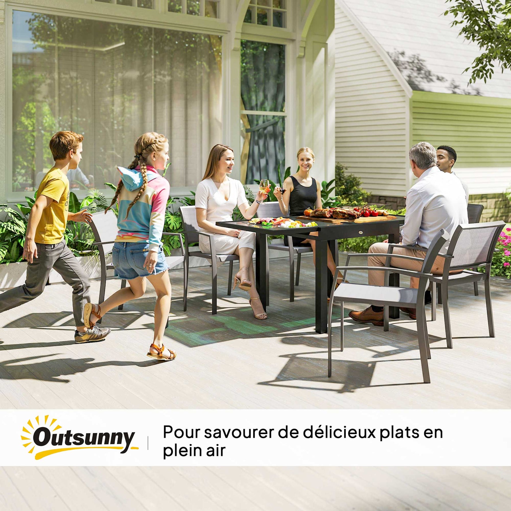 Table Extensible de Jardin Grande Taille dim. dépliées 160 x 80 x 75 cm Aluminium Plateau Verre trempé transparent