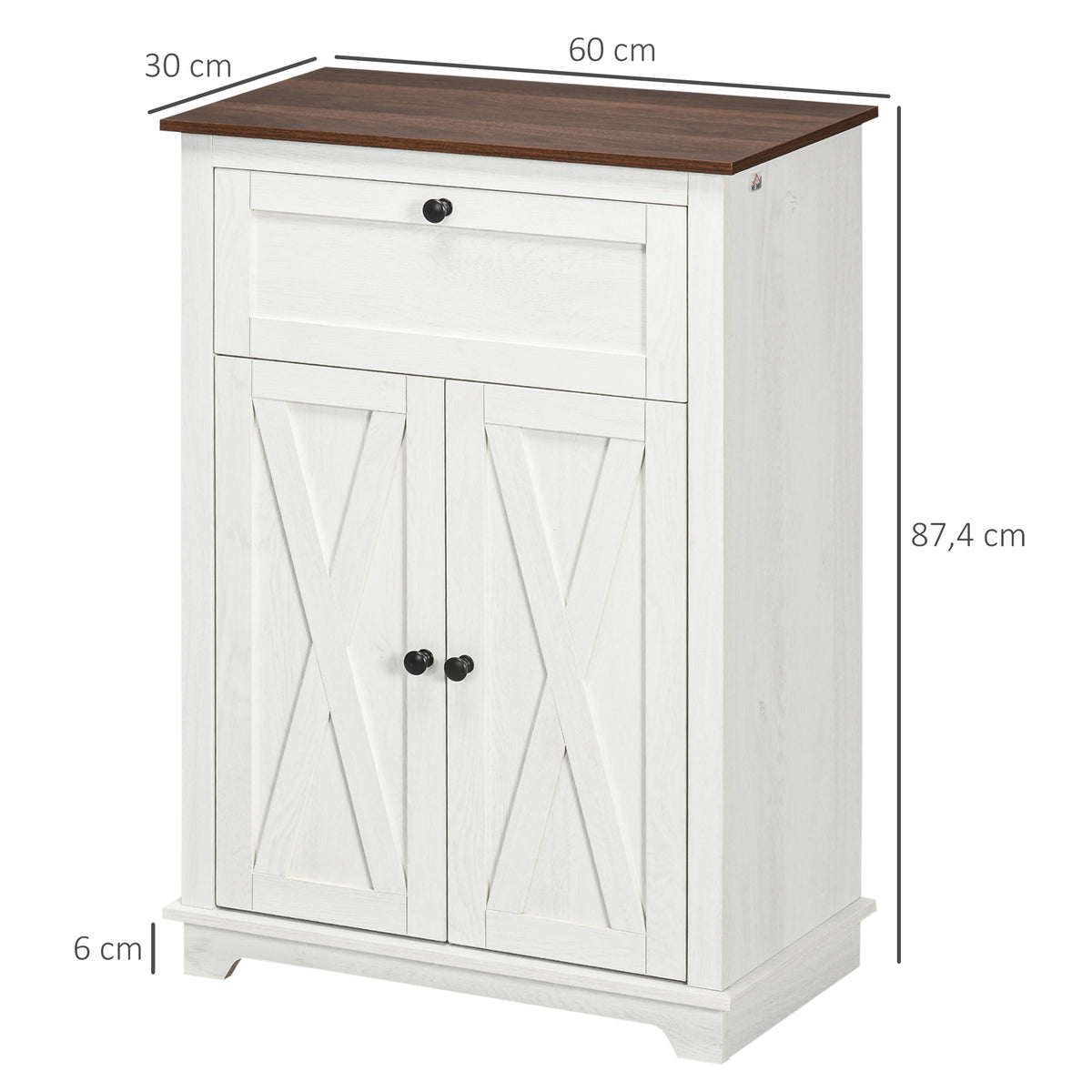 Meuble de rangement buffet multi-rangements 2 portes avec étagère réglable 1 tiroir, dim. 60L x 30P x 87,5H cm