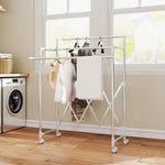 Séchoir à linge pliable étendoir linge intérieur à 3 barres réglables et 4 roulettes 104-150 x 103 x 145-197 cm argent