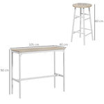 Ensemble table haute de bar + 2 tabourets structure en acier plateau aspect bois naturel 2 personnes blanc