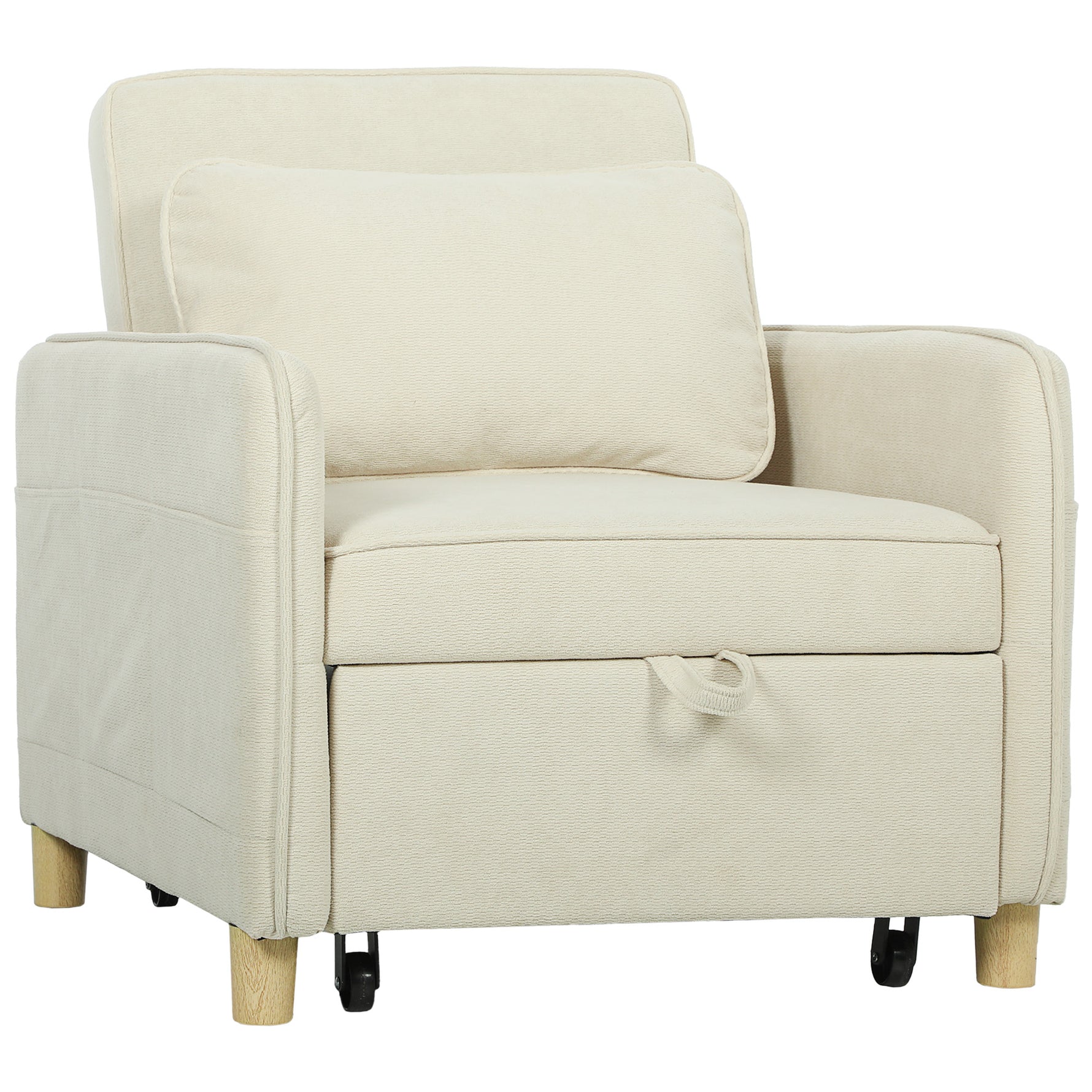 Fauteuil Convertible 1 Place, Fauteuil-Lit Clic-Clac 3 en 1 Rembourré en Velours Grain Maïs, Dossier Réglable, Beige