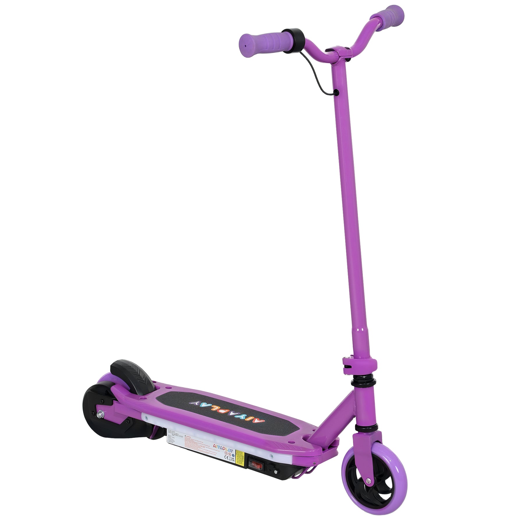 Trottinette électrique pour enfants 6-14 ans, vitesse maximale 10 km/h, lumières LED colorées, frein électrique, violet