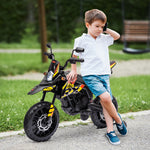 Moto électrique enfants sous licence Aprilia avec 2 moteurs 12V, roues d'entraînement, lumière LED, musique - jaune
