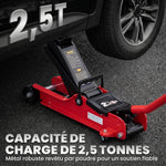 Gato Hidráulico Gato de Rodillos 2,5 Toneladas de Perfil Bajo para Coche Elevación 85-380mm Placa de Goma 90x22x38cm Rojo